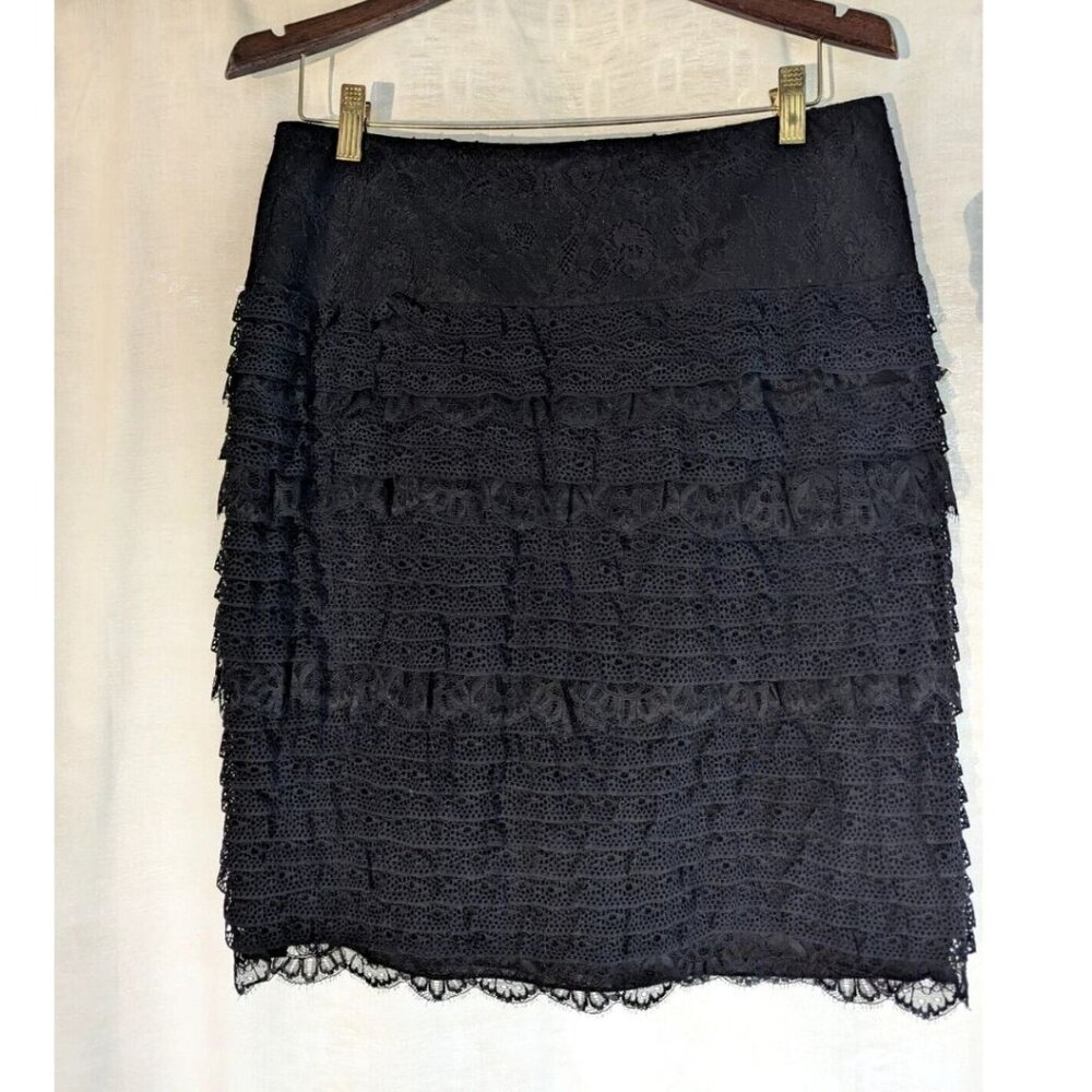 MONICA MAGNI Layered Lace Black Pencil Skirt Zip Closure Size 6 US / 38 EU